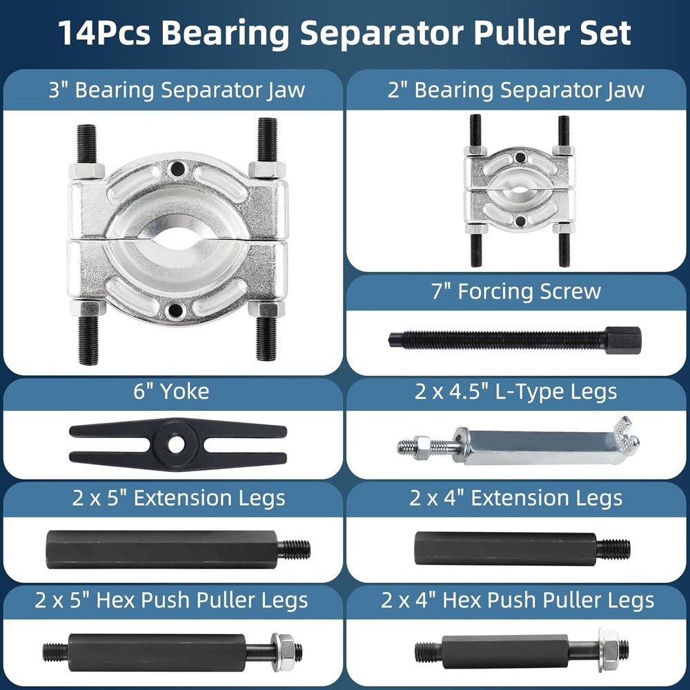 14Pcs Universal Bearing Separator Puller Kit 2" & 3" Splitters Car Gear Remover