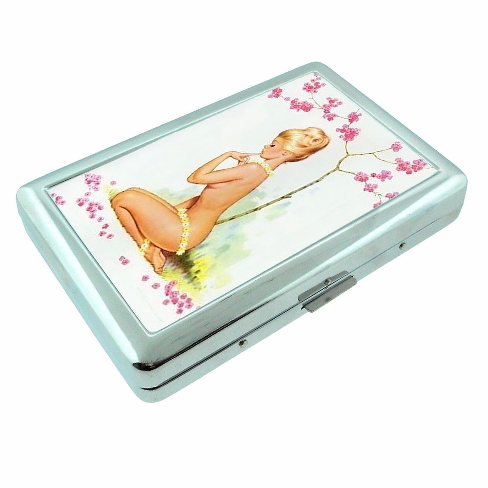 Pin Up Pink Blossoms Metal Silver Cigarette Case