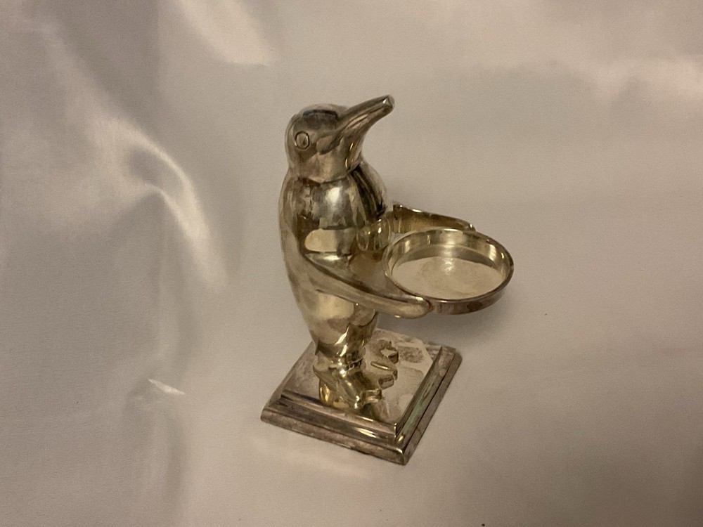 Silver Plated Penguin Candle Holder Art Deco Style 6.5 Inches