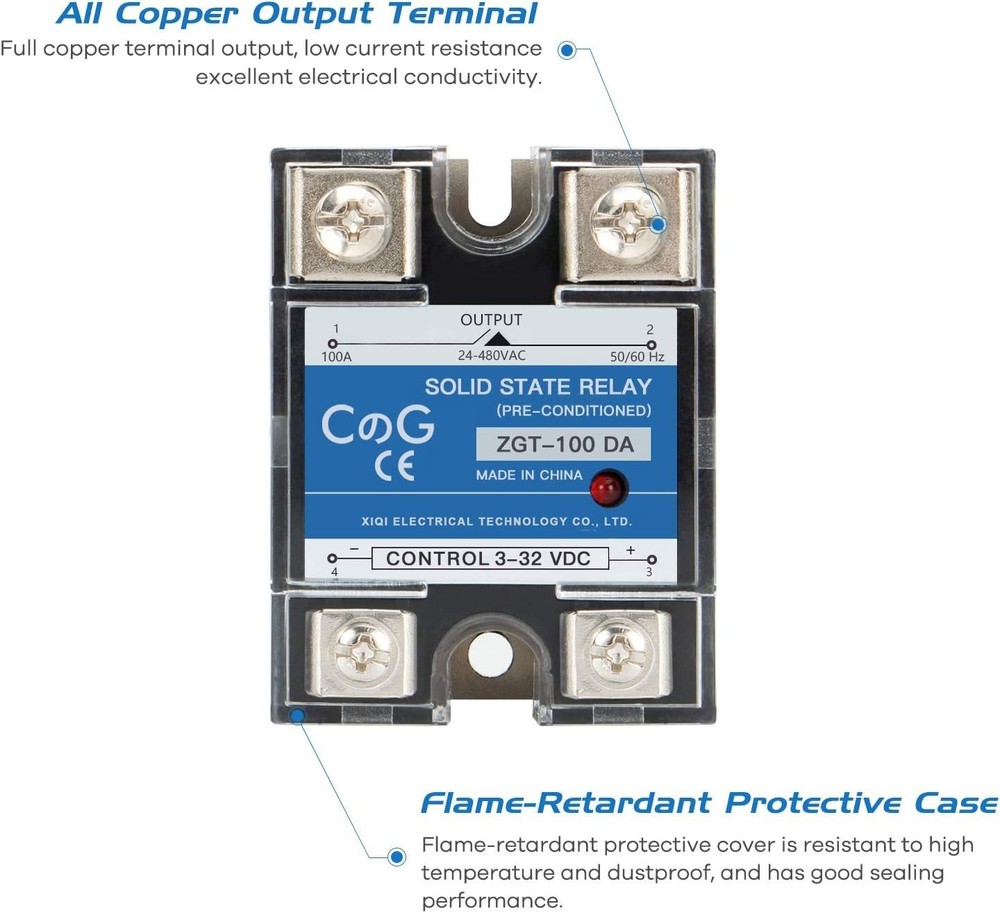 CG SSR-100DA Solid State Relay 3-32VDC to 24-480VAC, 100A - Automatic Switch