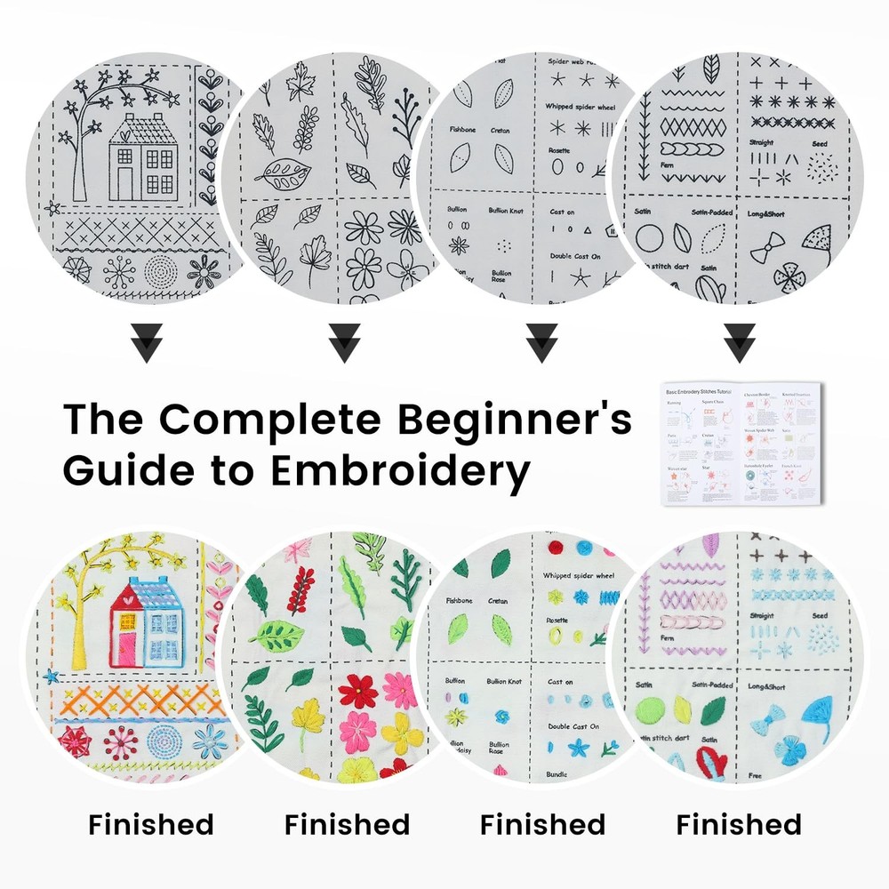 Embroidery Stitch Book Kit Large Size Full Sewing Tools Tutorial Beginners Gift