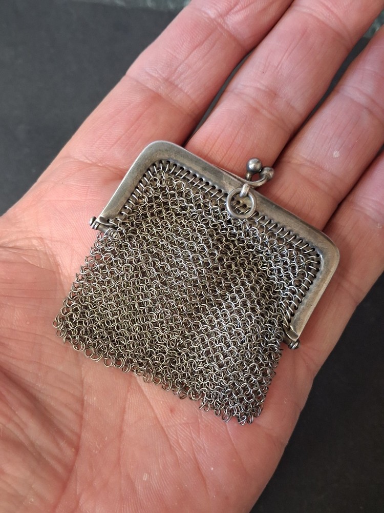 Antique 800 Solid Silver Mesh Purse Sweden Scandinavian chatelaine hallmarked