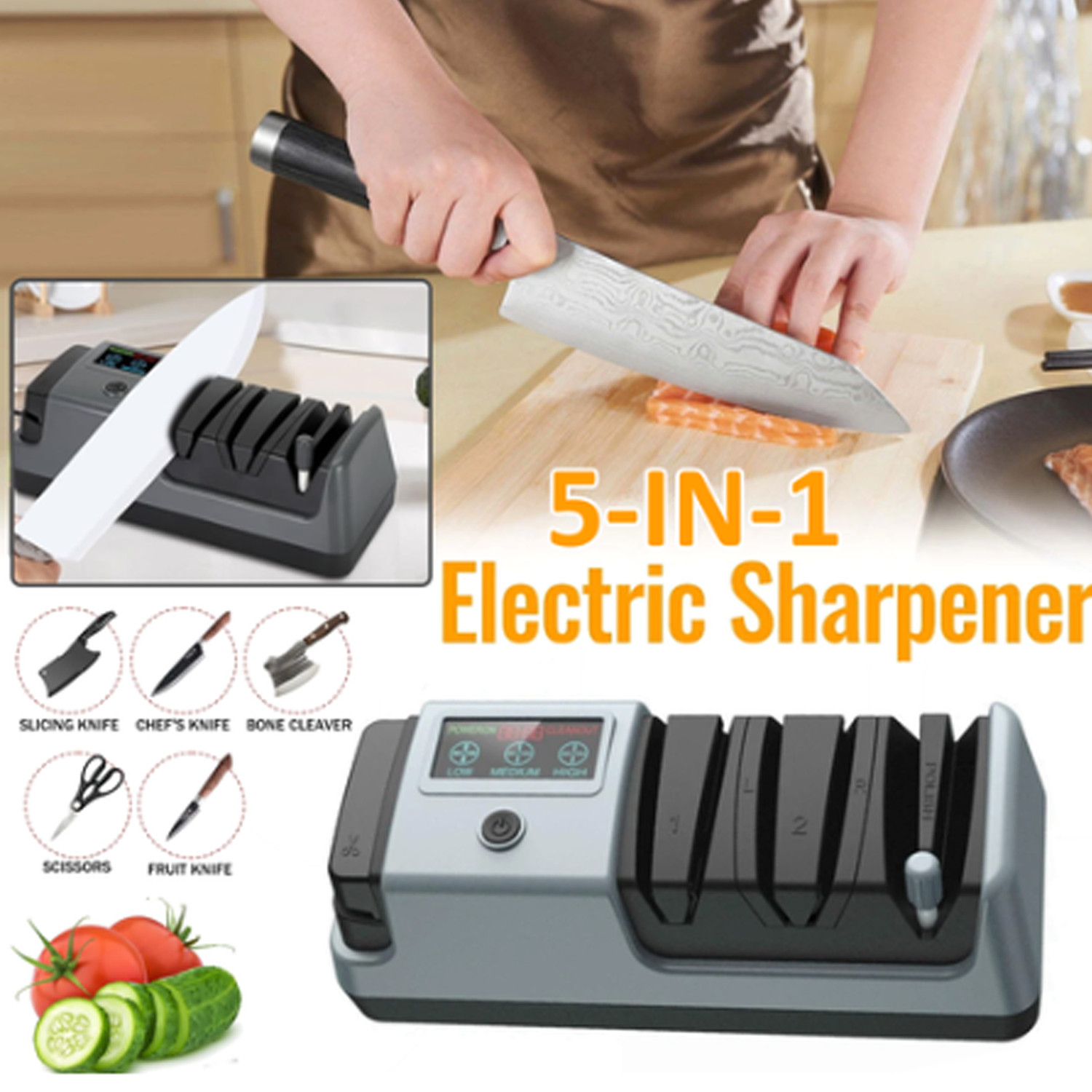 5 in 1 Electric Knife Sharpener-3 Rotational Speed Adjustable Knife Sharpener US