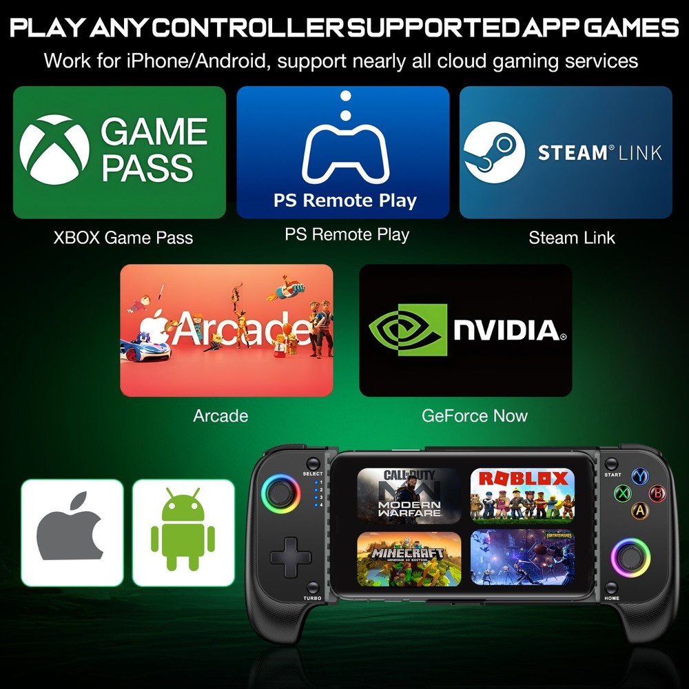 Mobile Game Controller for iPhone/Android,iOS Wireless Gaming Controller+RGB