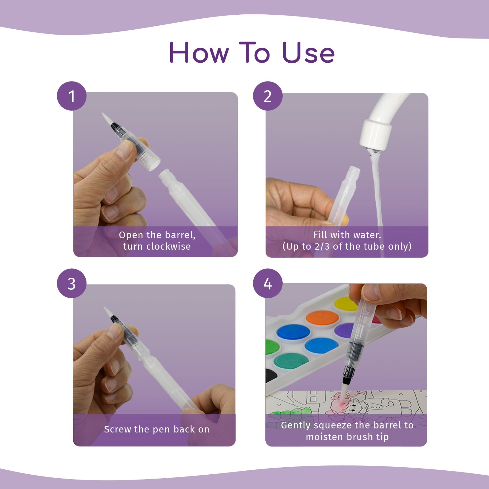 6 Pen Water Painting Brush Set with Refillable Tube