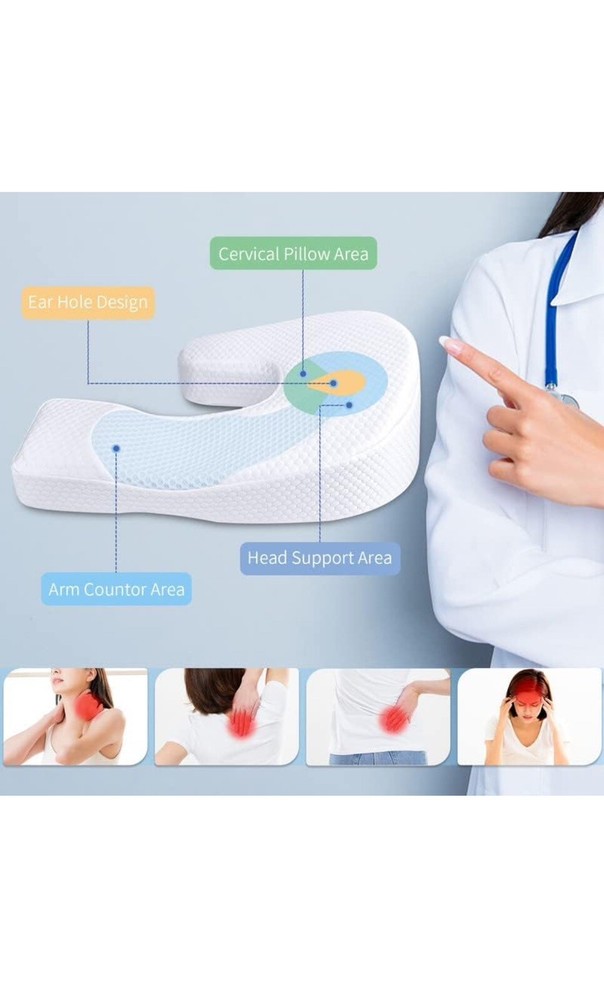 SAHEYER Pillow for Side Sleeper, Odorless J-Shaped Side Sleeper Pillow for Ad...