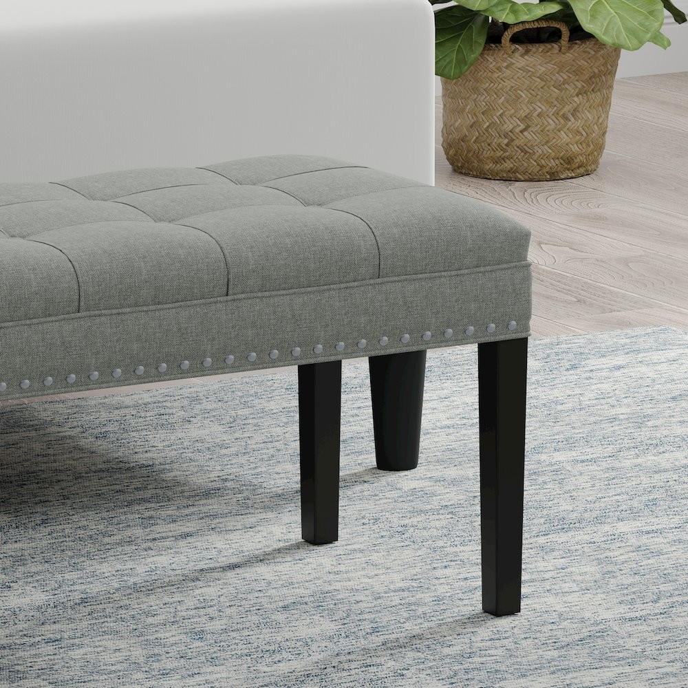 46" Upholstered Bench with Nailhead Trim-Stone (Light Gray)