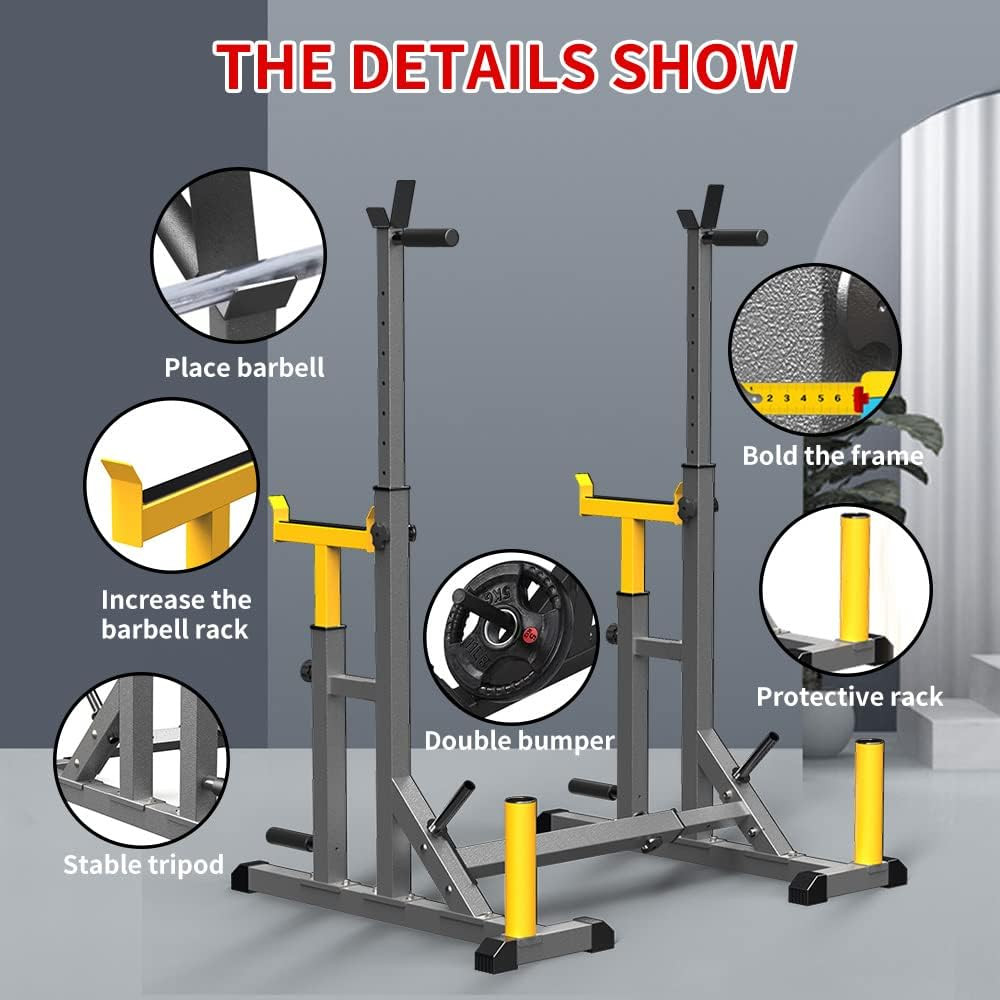 K Kingkang Adjustable Squat Rack,Multi-Function Barbell Rack for Weight Lifting