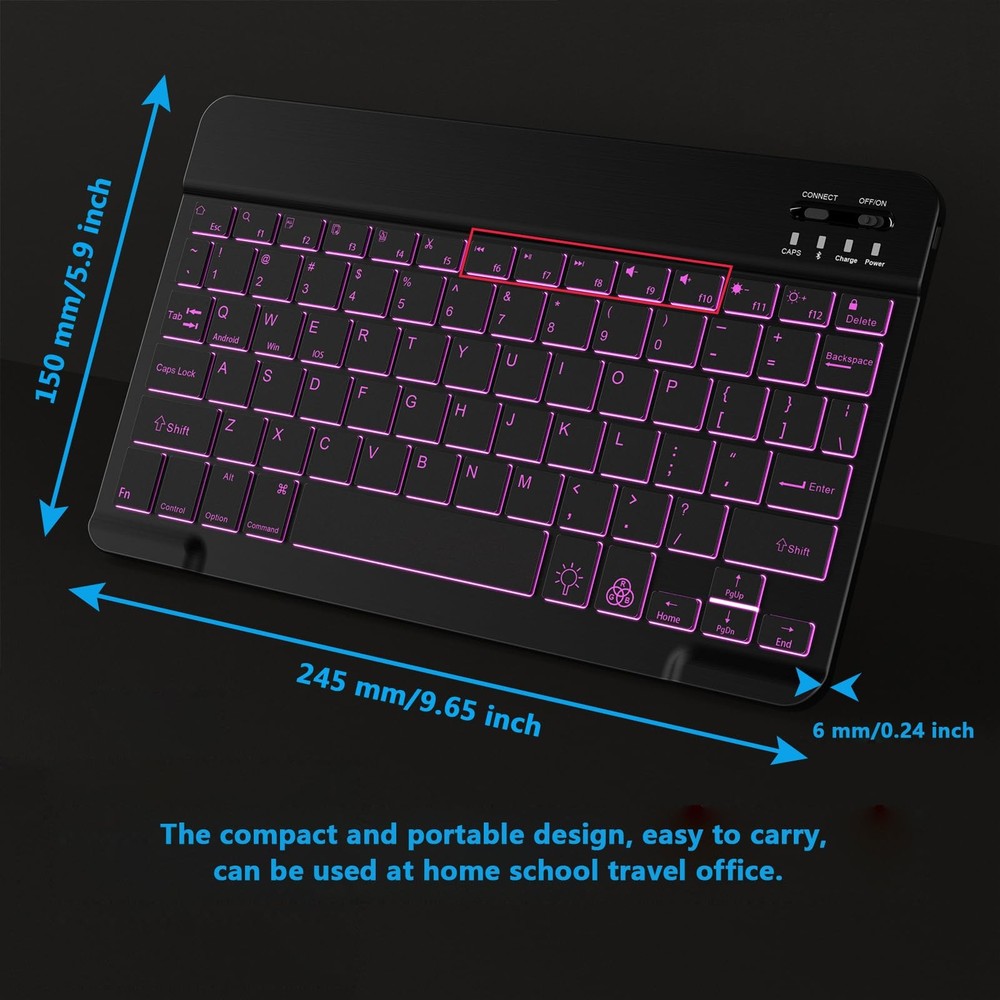 Backlit Bluetooth Keyboard Small Portable Wireless Black
