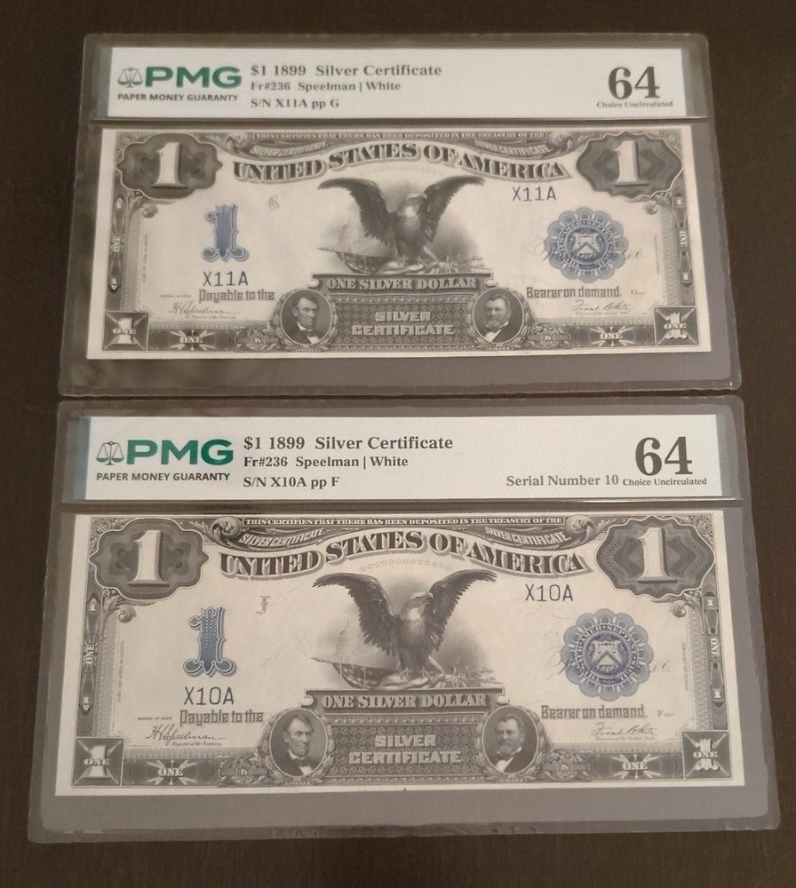 Ultra Rare 2-Digit Consecutive Solid & Binary 1899 $1 Black Eagle Fr-236 PMG 64