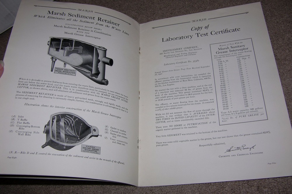 Vintage 1925 Catalog Marsh Interceptors Grease Traps, etc