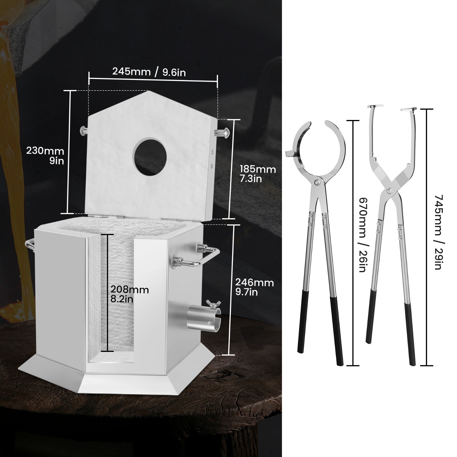 CANALHOUT 9KG/19.5lbs Propane Melting Furnace Kit with Two Tongs and Crucible