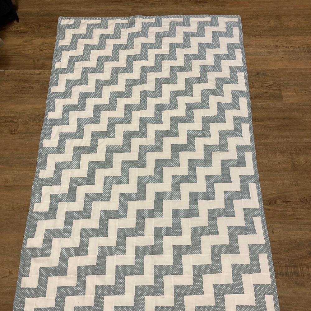 Small Zig Zag Quilt Throw Blue & White 57 X 34