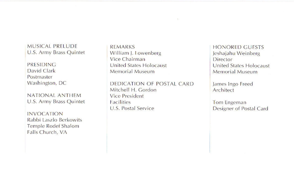 USPS FDC Ceremony Program UX168 Holocaust Memorial Museum Genocide 1993
