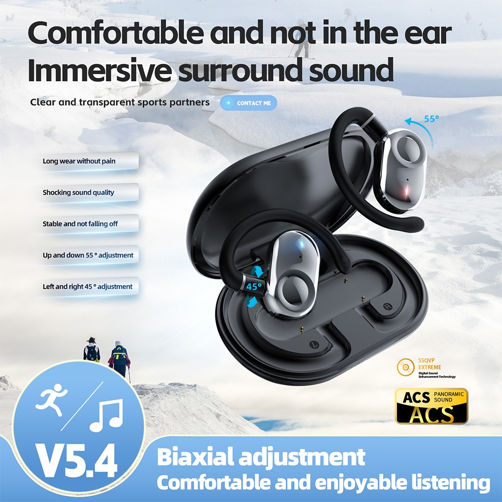 Bluetooth 5.4 Wireless Open-Ear Headphones Ergonomic Ear Hook Waterproof Earbuds