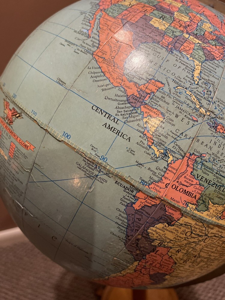 Antique 12 INCH REFERENCE GLOBE With Wood Stand- Shows USSR