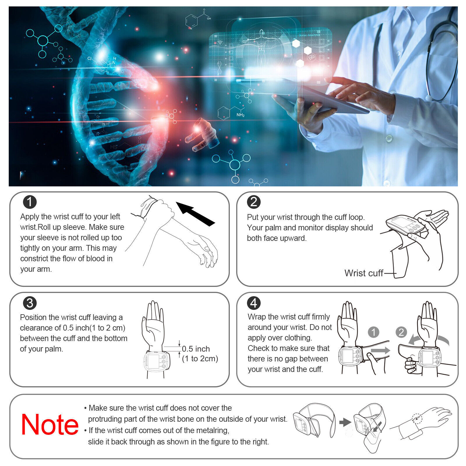 LCD Screen Wrist Blood Pressure Monitor Adjustable Cuff Heart Rate Machine