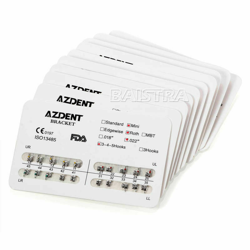 AZDENT Dental Orthodontic Brackets Mini Roth/MBT 022 Hooks 345/10Size Arch Wires