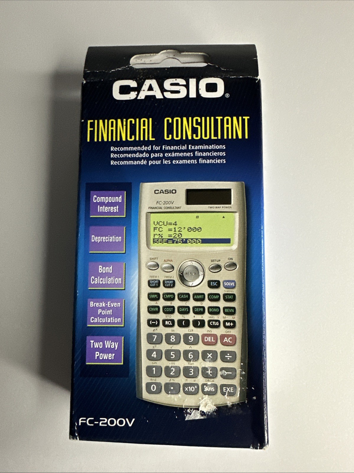 Casio FC 200V FC200V 100V Financial Calculator 14 Digits Dual Power New Boxed