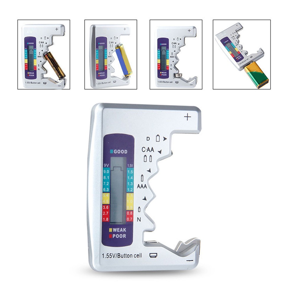 Digital Battery Tester LCD Screen Button Cell Battery Checker Silver