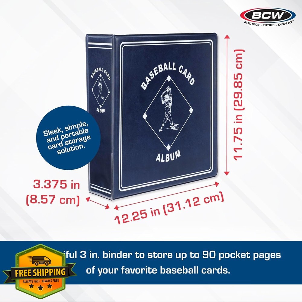 BCW 3" Baseball Album Binder, Blue, 2 Pack