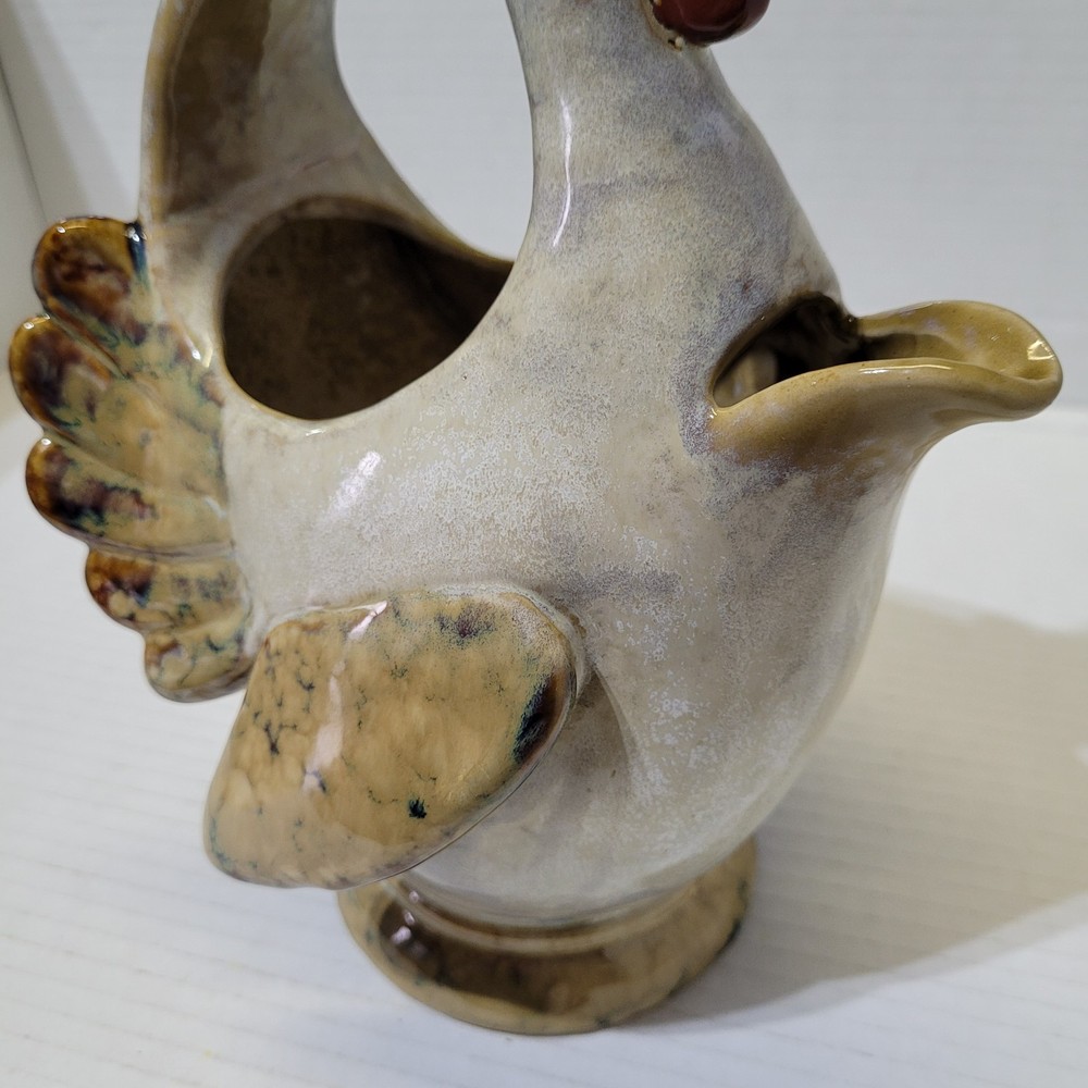 Ceramic Chicken Pitcher Glazed Handmade 9.5in