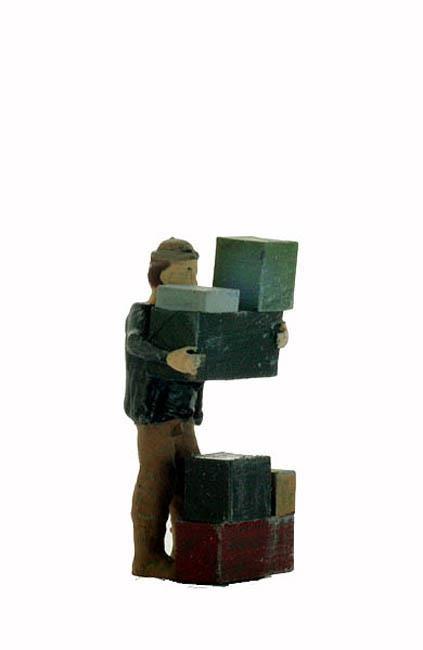 Freight Dock Laborer In Action STACKING Shipping BOXES Finished O Scale Worker