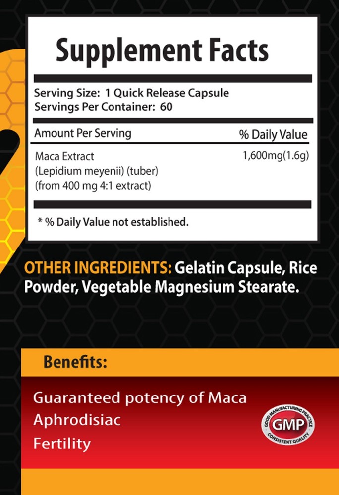 male potency - Pure MACA ROOT EXTRACT 1600mg - black maca - 1 Bottle