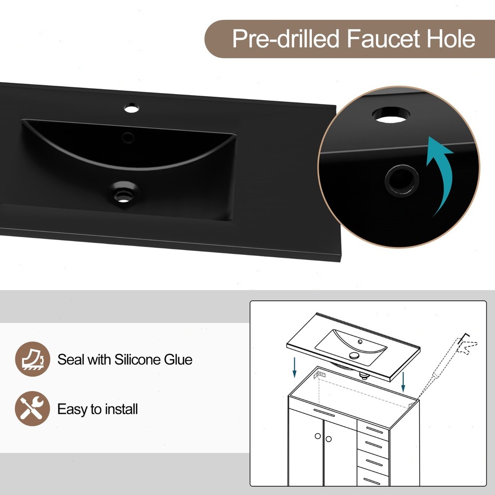 36" Single Sink Vanity Top Undermount Bathroom Sink