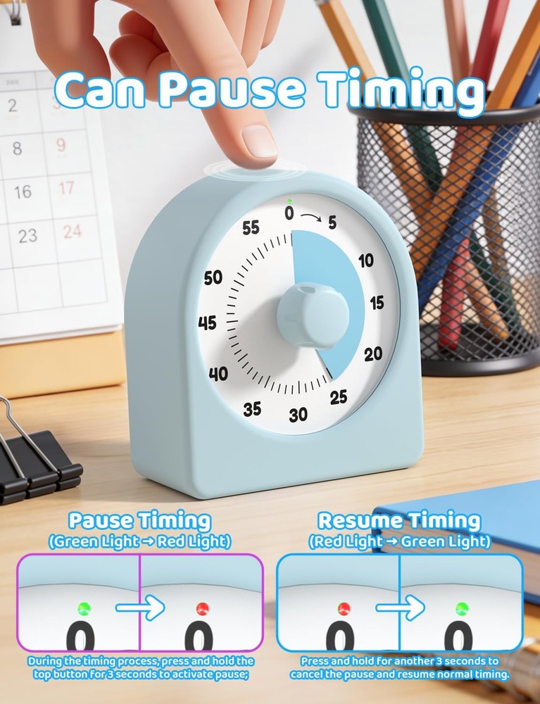 Visual Timer for Kids with Pause Function,Timer for Kids and Adults, Protecti...