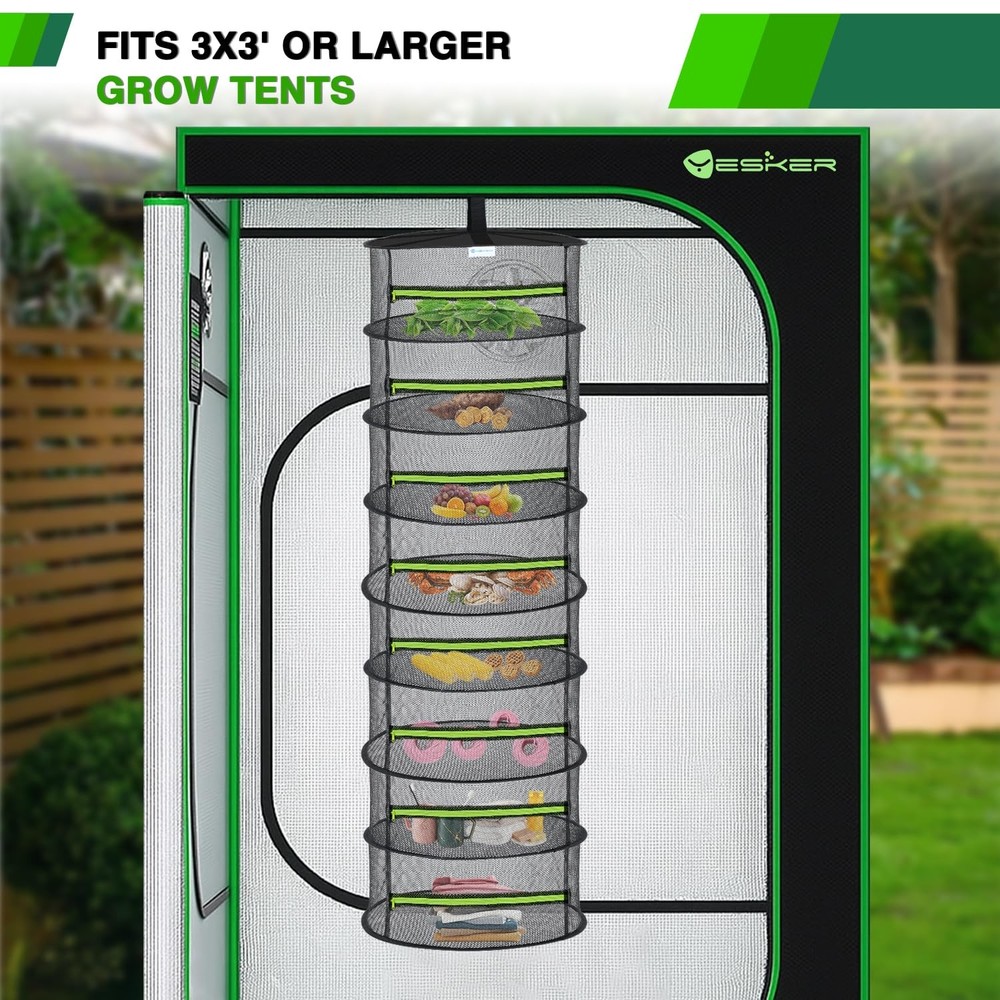 8 Layer Herb Drying Rack Hanging Mesh Foldable Plant Drying Racks 24" w Green...