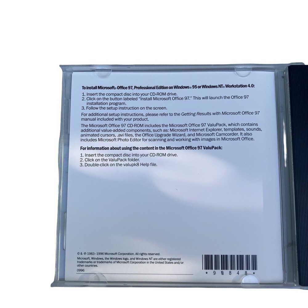 MICROSOFT OFFICE 97 Professional Edition (CD, 1997) w/CD Key Code OEM
