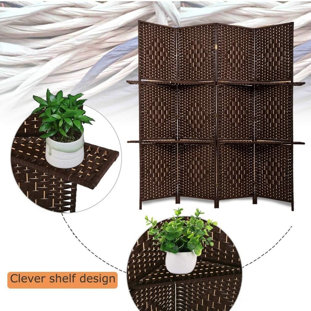 Wooden Folding Room Divider with Storage Brown