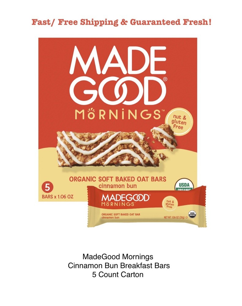 MadeGood Mornings Cinnamon Bun Breakfast Bars, 5 Count Carton