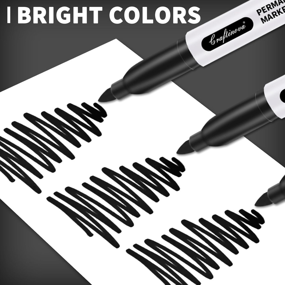 Black Permanent Markers Bulk Fine Point, Fine Tip Markers Set, Quick Drying and