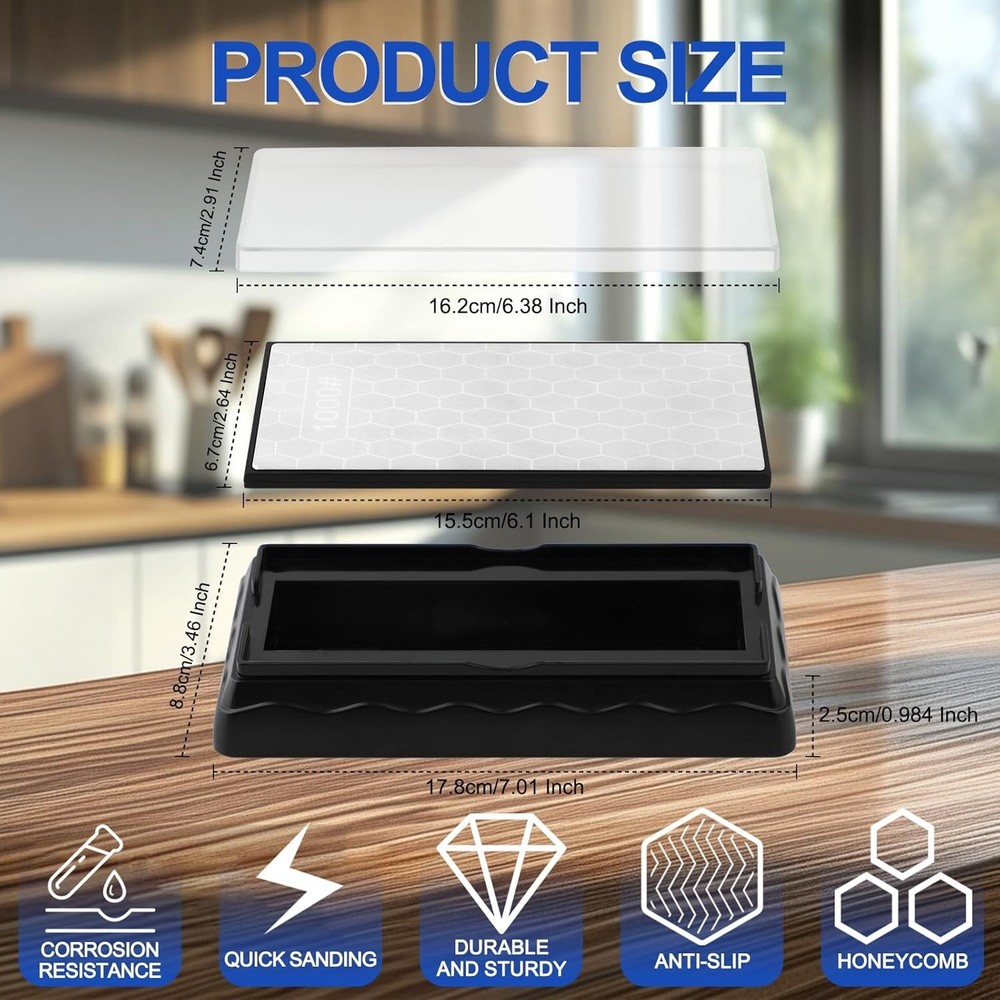 Double-Sided Diamond Sharpening Stone with Angle Guide & Storage