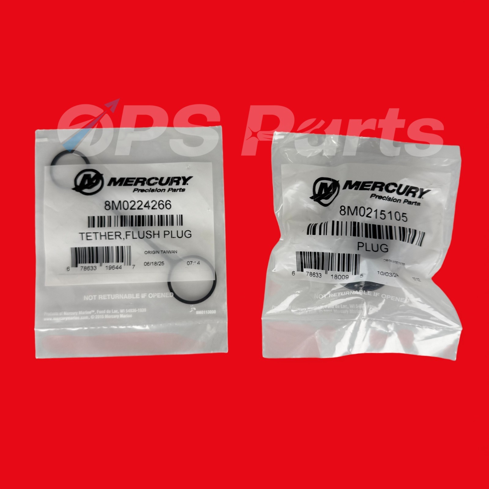 Mercury Flush Plug & Tether Kit 75-500HP - Part# 8M0224266 & 8M0215105 - New OEM