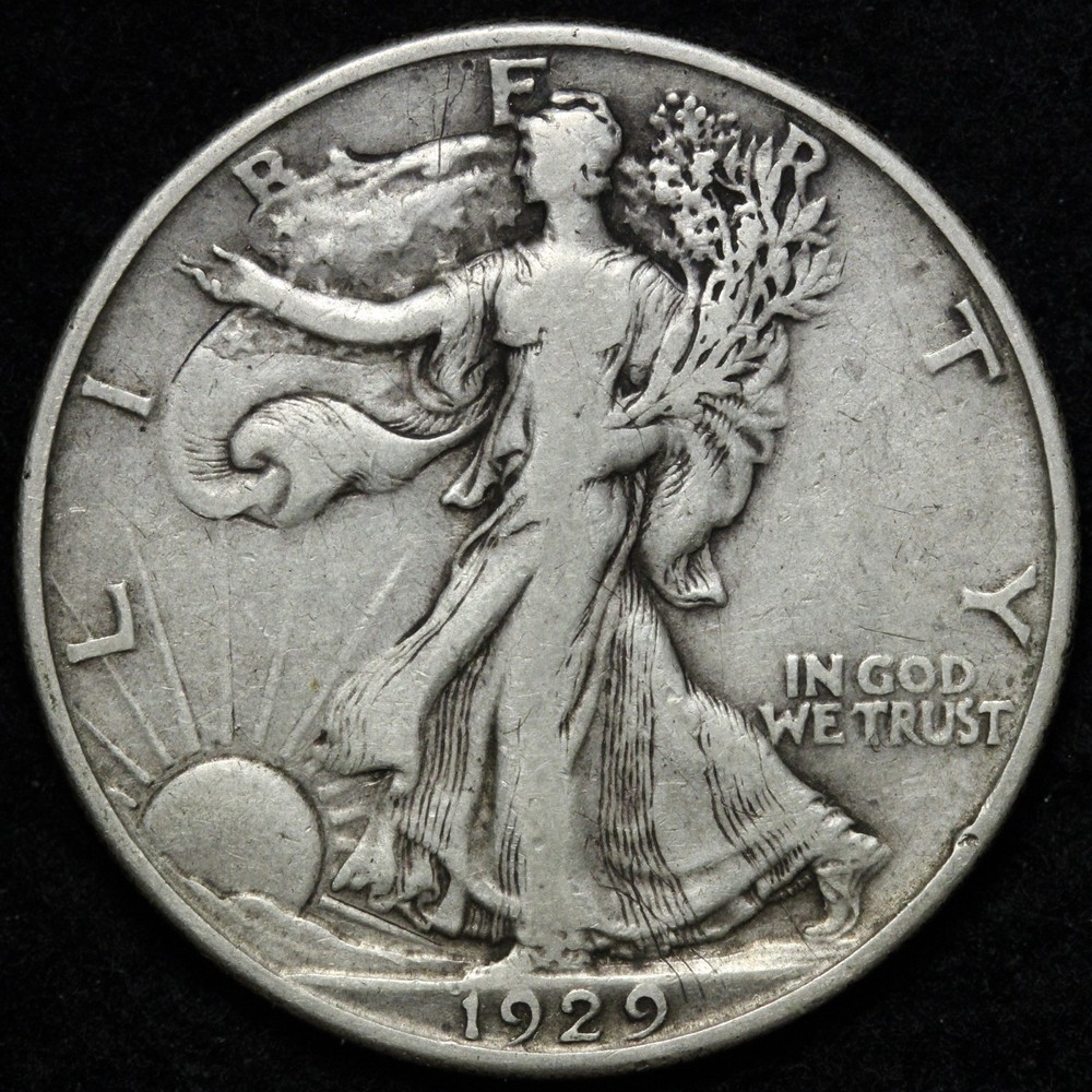 1929-D Walking Liberty Silver Half Dollar VF+ E326 VKJ
