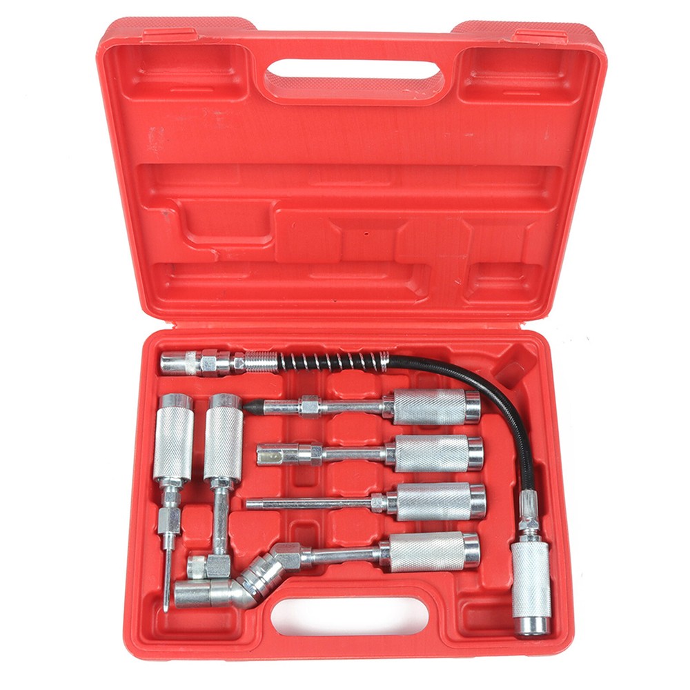 7PC Grease Gun / Lube Accessory Kit & Adaptor Nozzle Set In Storage Case