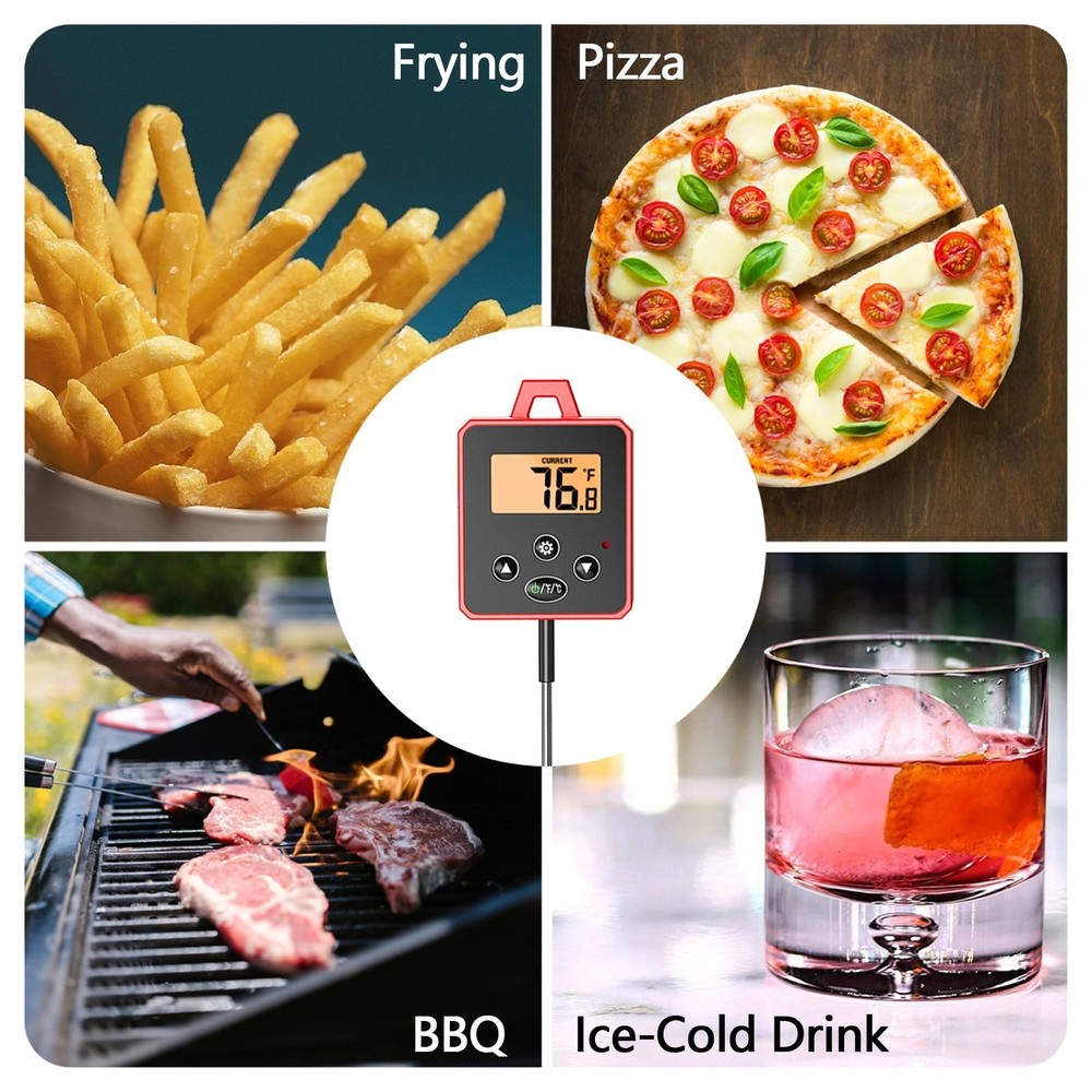 Digital Candy Thermometer with Pot Clip, Backlight LCD, 8" Long Probe, Temper...