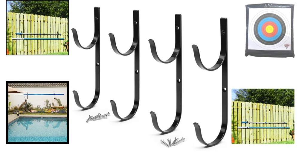 Durable Heavy-Duty Pool Pole Hangers - Multi-Functional 4pc Black Aluminum Set