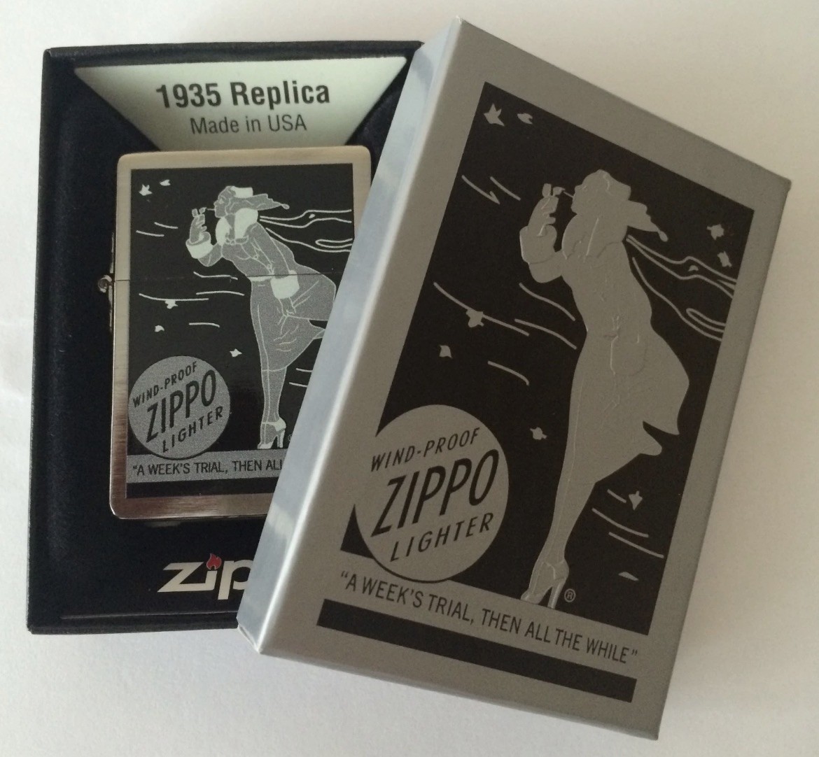 Zippo Windproof Replica 1935 Lighter With Black & Gray Windy, 82690, New In Box