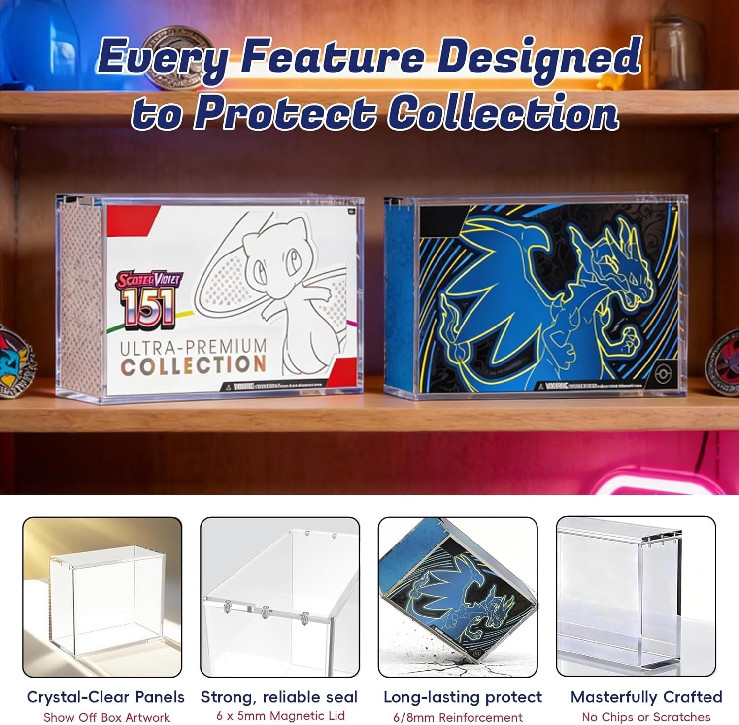 6mm Magnetic Acrylic Case for Pokemon UPC Mega Charizard Display Protector