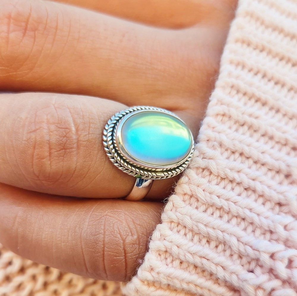 Angel Aura Quartz Ring 925 Sterling Silver Boho Ring Gemstone Statement Ring