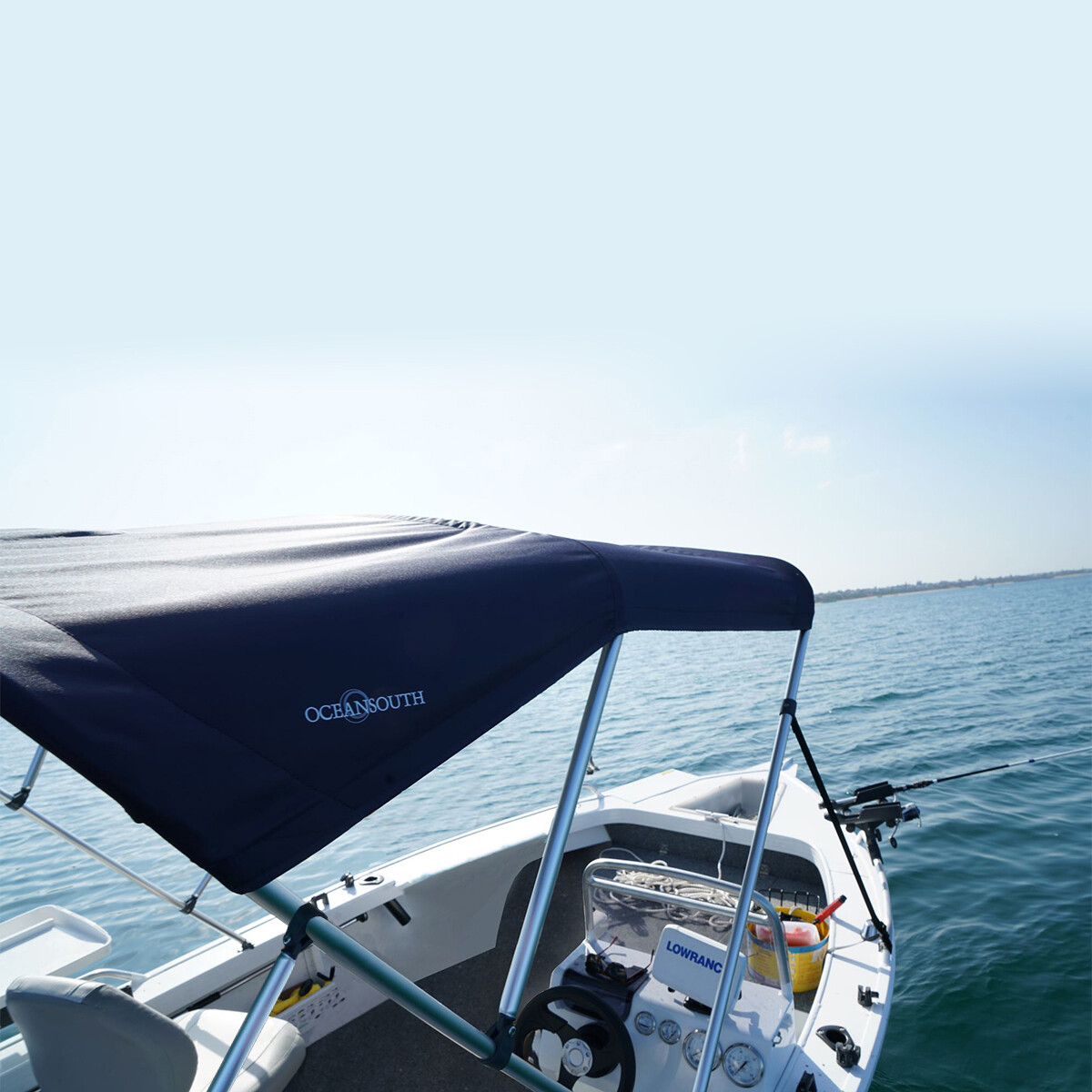 Oceansouth Standard BIMINI TOP 3 Bow Boat Cover 6ft Long With Rear Poles