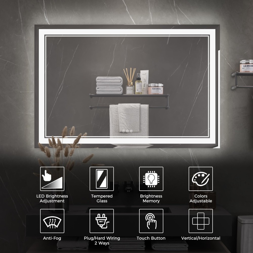 48*32 LED Bathroom Mirror, Lighted Vanity Mirror, Mirror With Light