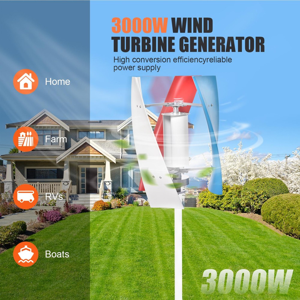 3000W Vertical Axis Wind Turbine Generator 12V Controller Home Windmill Quiet