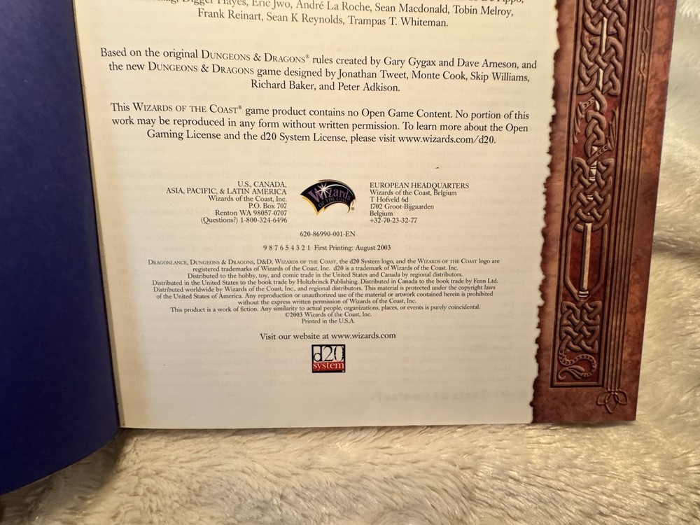 Dragonlance Campaign Setting Rulebook D&D RPG 2003 WOTC Book