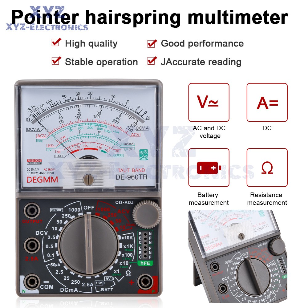 DE-960TR Analog Meter Multimeter Multitester Resistance Current DC AC Tester