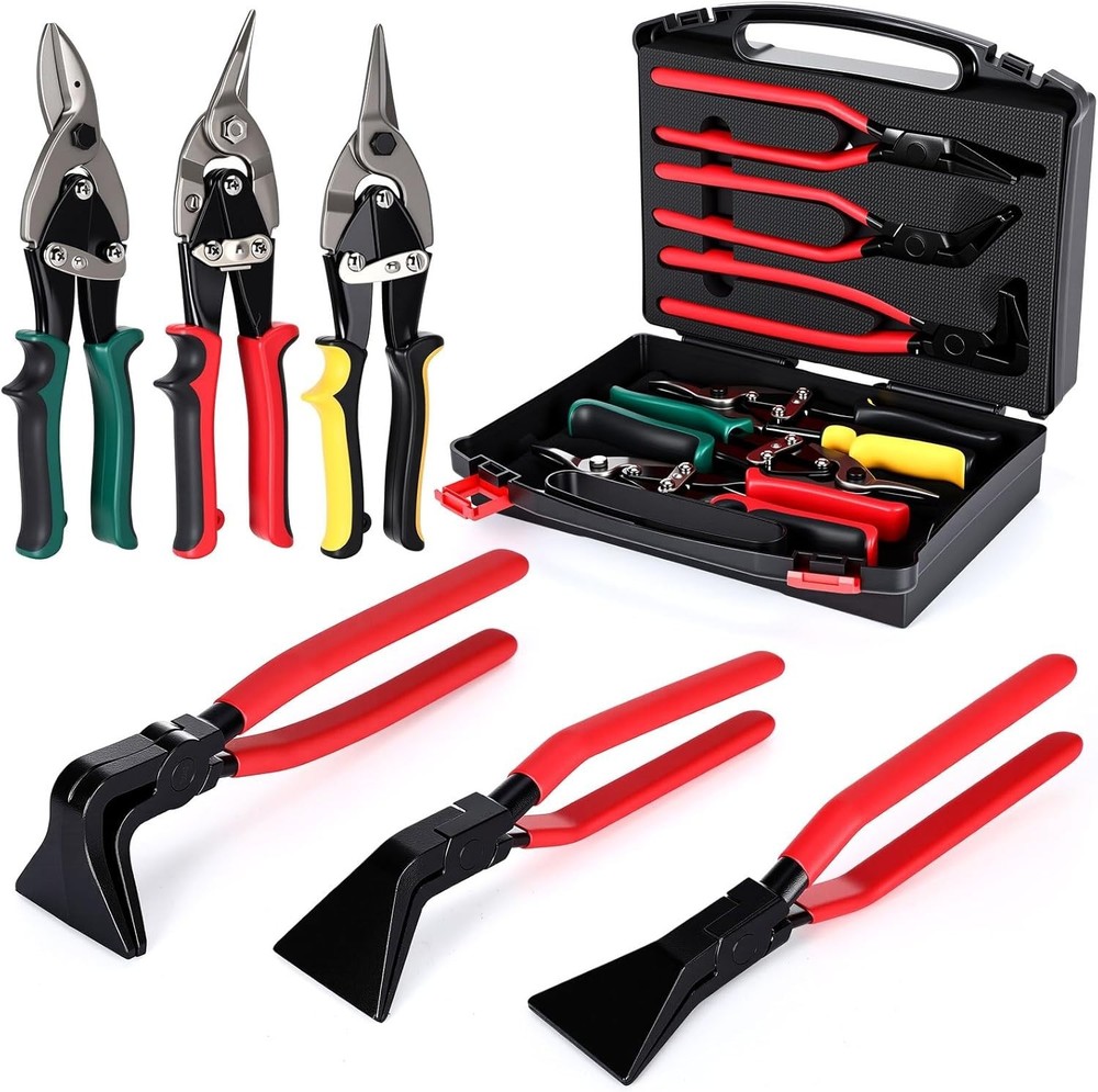 6PC Sheet Metal Tool Set Hand Seamers & Aviation Snips w/Case